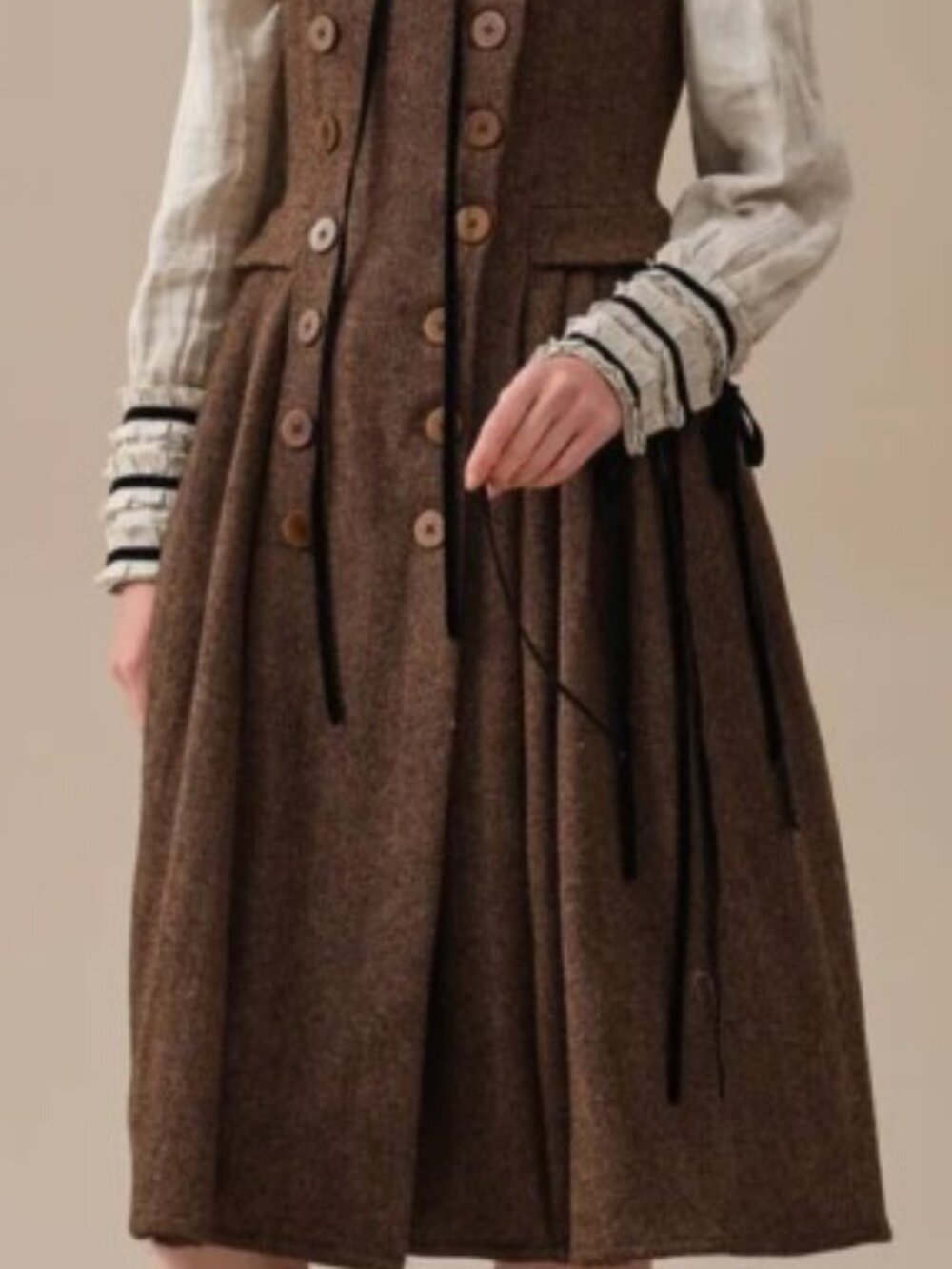 NWOT Linennaive Emma 33 Brown Herringbone Wool dress Size S - Picture 10 of 10
